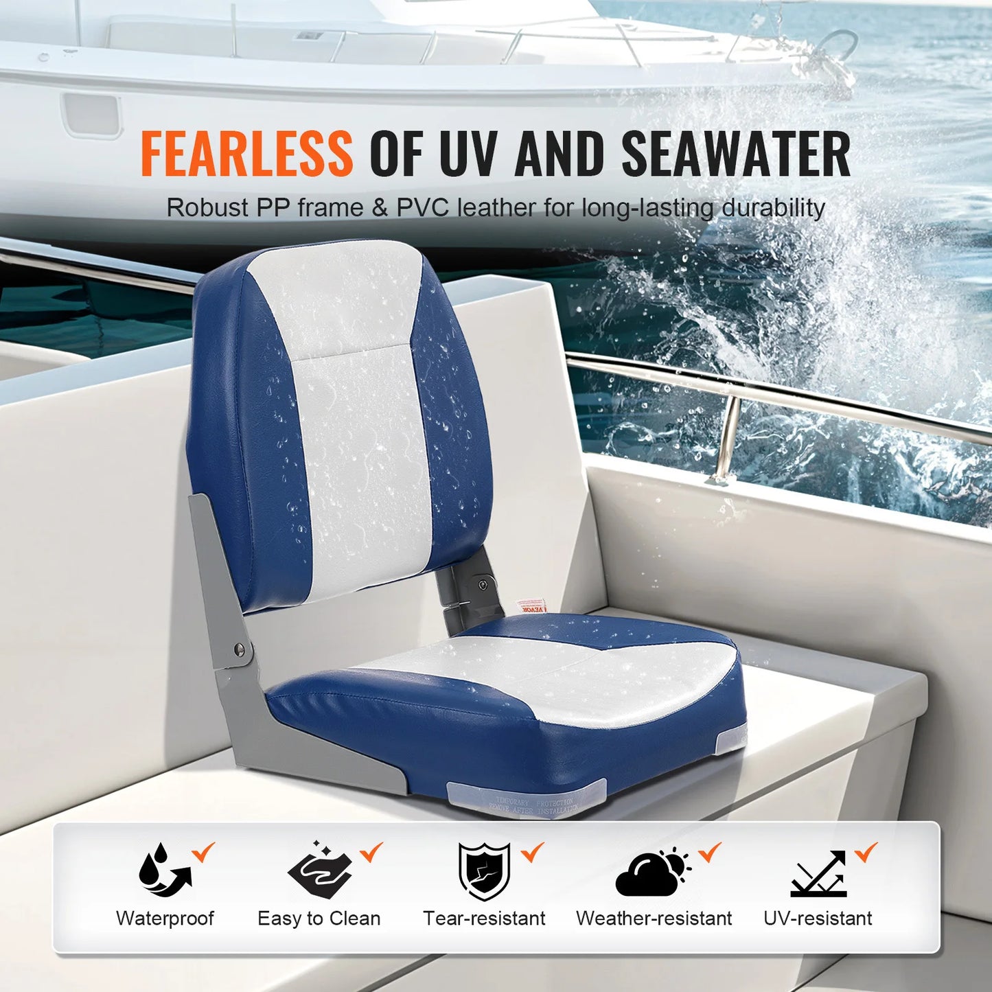 SucceBuy Boat Seat Low Back Folding Chair With Thick Sponge Padding And Hinge