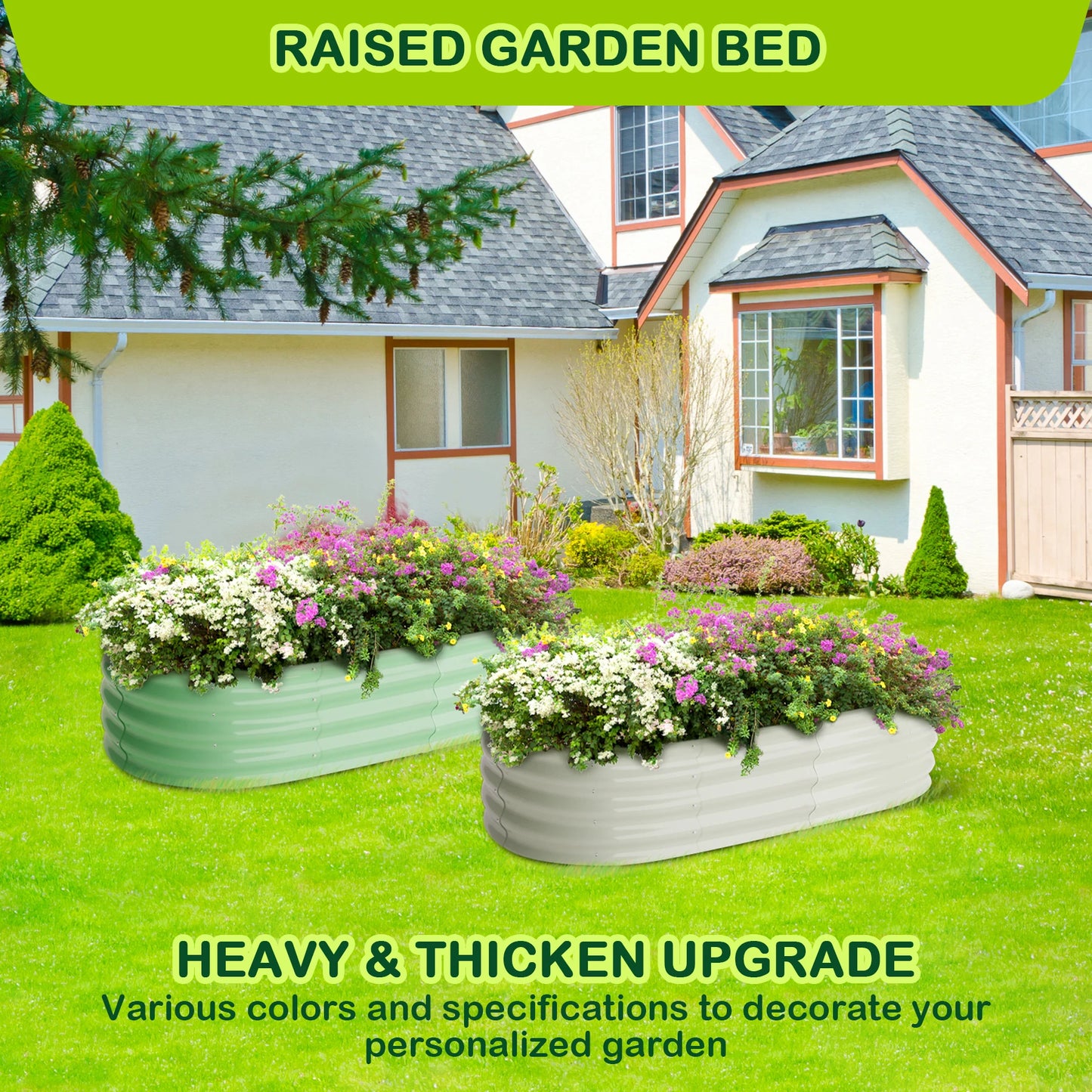 HiMISS Galvanized Oval Raised Garden Bed Outdoor Planter