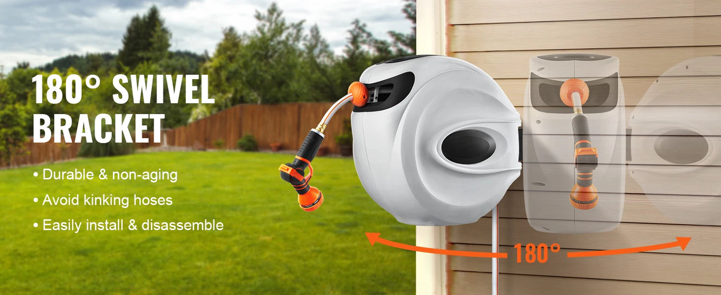 SucceBuy Retractable Hose Reel With 180 Degree Swivel Wall Mount