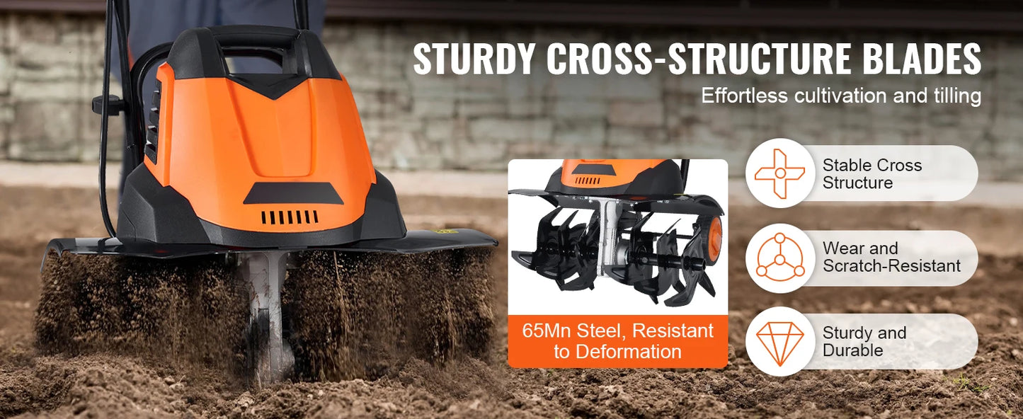 SucceBuy 12 Amp Corded Electric Tiller Cultivator Rototiller
