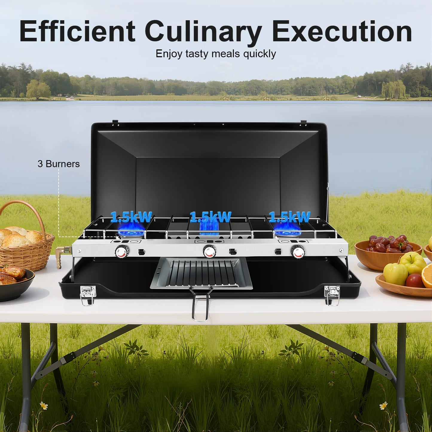 None Portable 3 Burner Gas Camping Stove Outdoor Grill