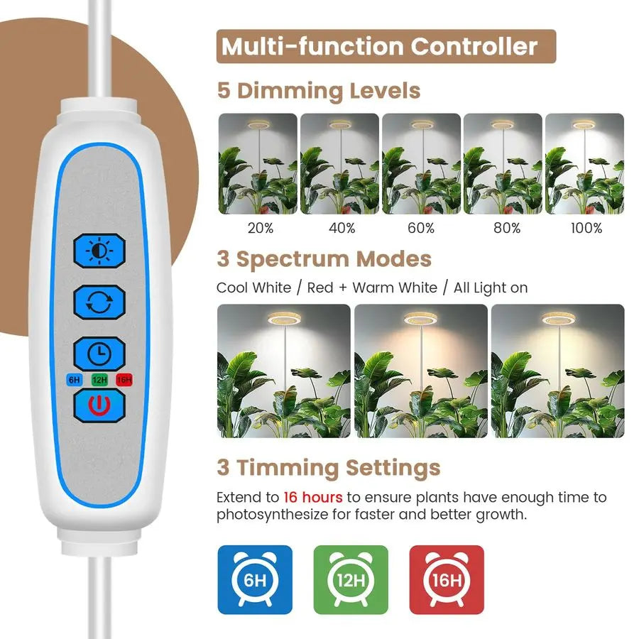 Full Spectrum Indoor Plant Grow Light With Timer And 3 Color Modes