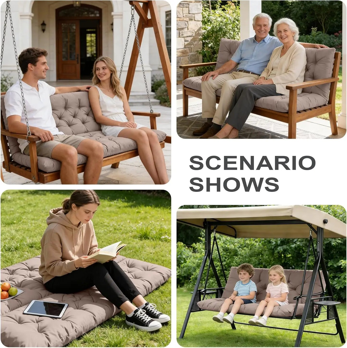 Waterproof Outdoor Swing Cushion For Patio Bench With Backrest
