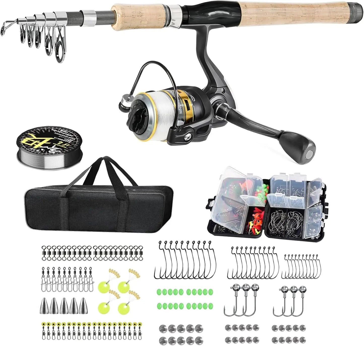 Carbon Fiber Fishing Pole Combo Set With Spinning Reel And Accessories