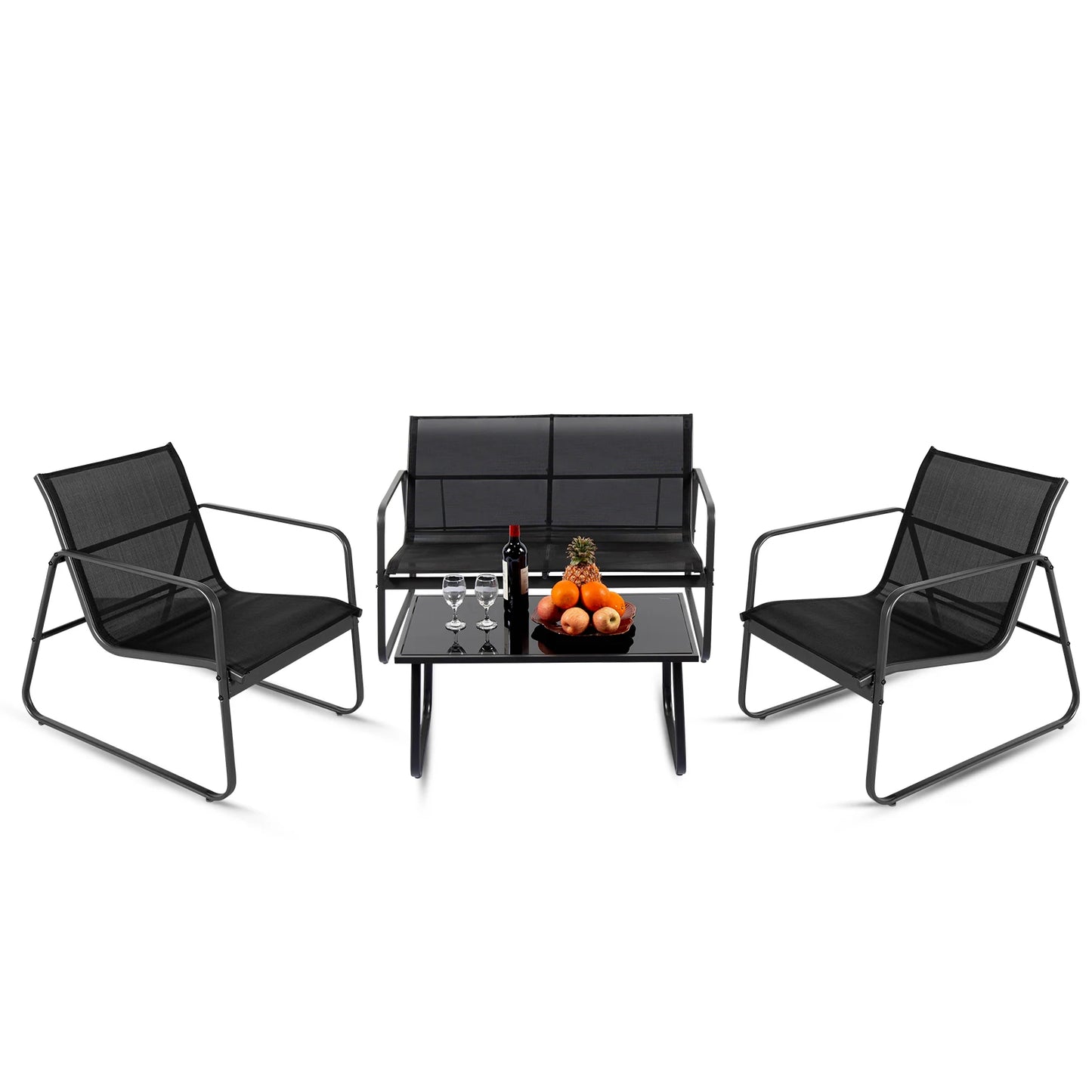 JHK Outdoor Patio Furniture 4-Piece Table Set With Mesh Back
