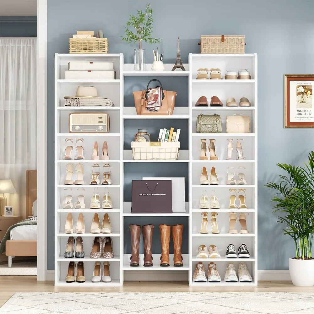 14-Tier Wood Shoe Cabinet Organizer Freestanding For Entryway