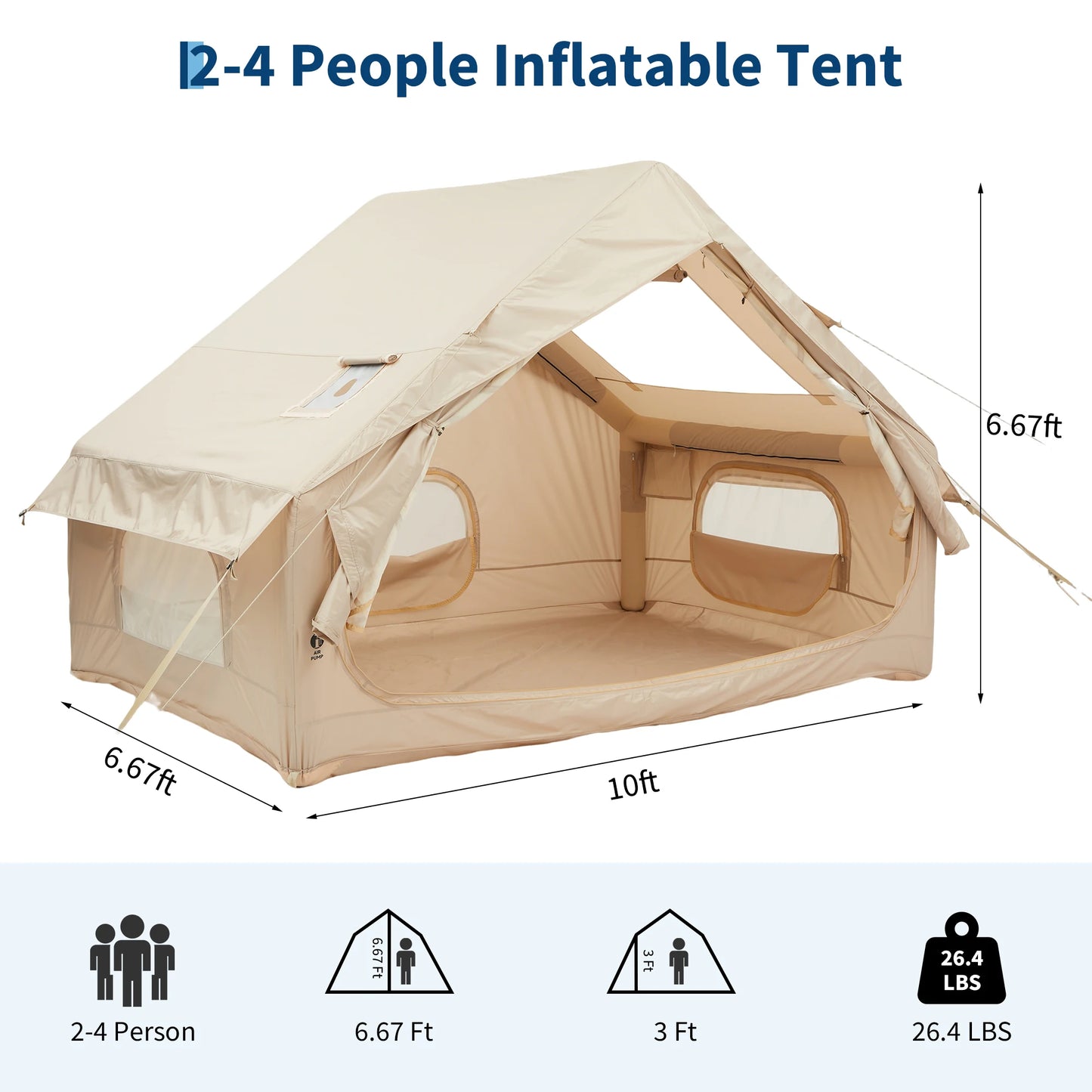Spacious Waterproof Inflatable Camping Tent For Family Outdoor Shelter