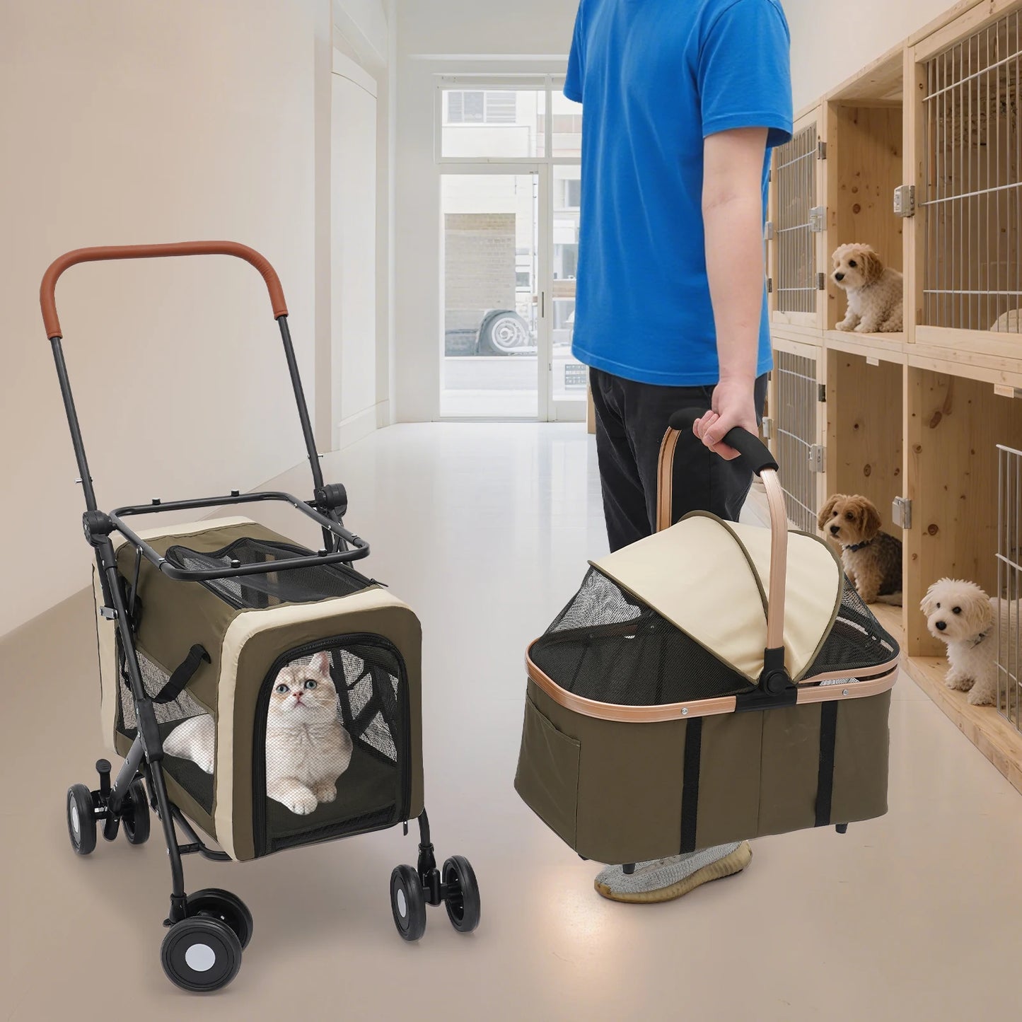 3-In-1 Foldable Pet Stroller With Carriers For Medium Dogs