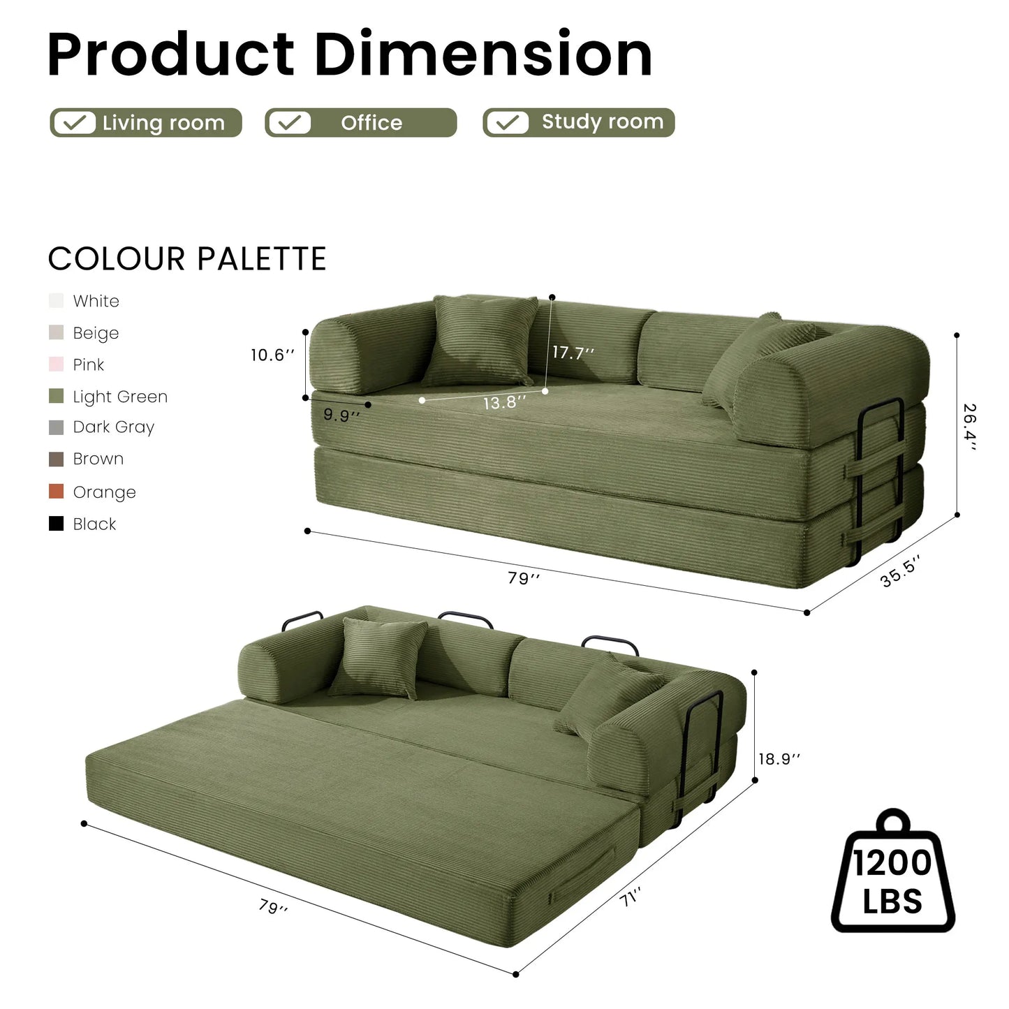 Corduroy Upholstered Convertible Sofa Bed Loveseat Sleeper