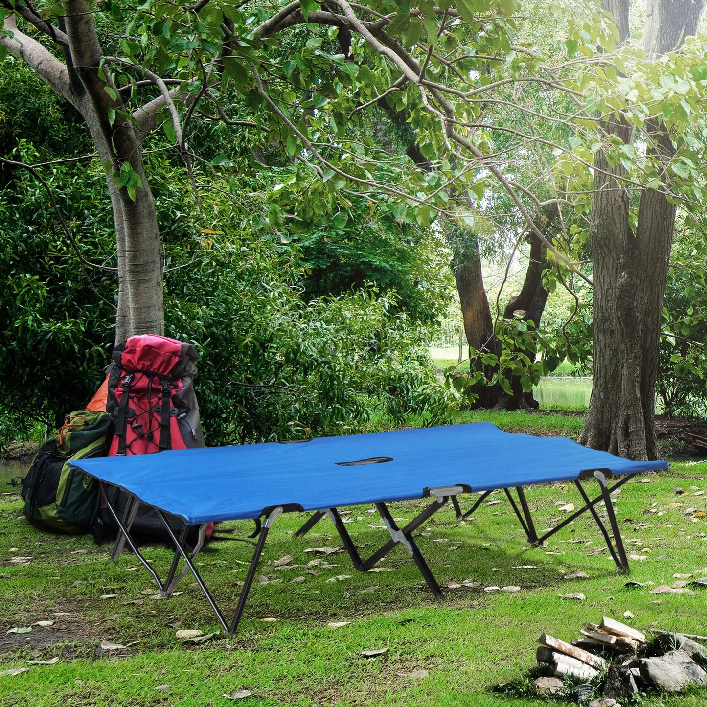 Outsunny Outdoor Double Camping Cot Foldable Bed With Carry Bag