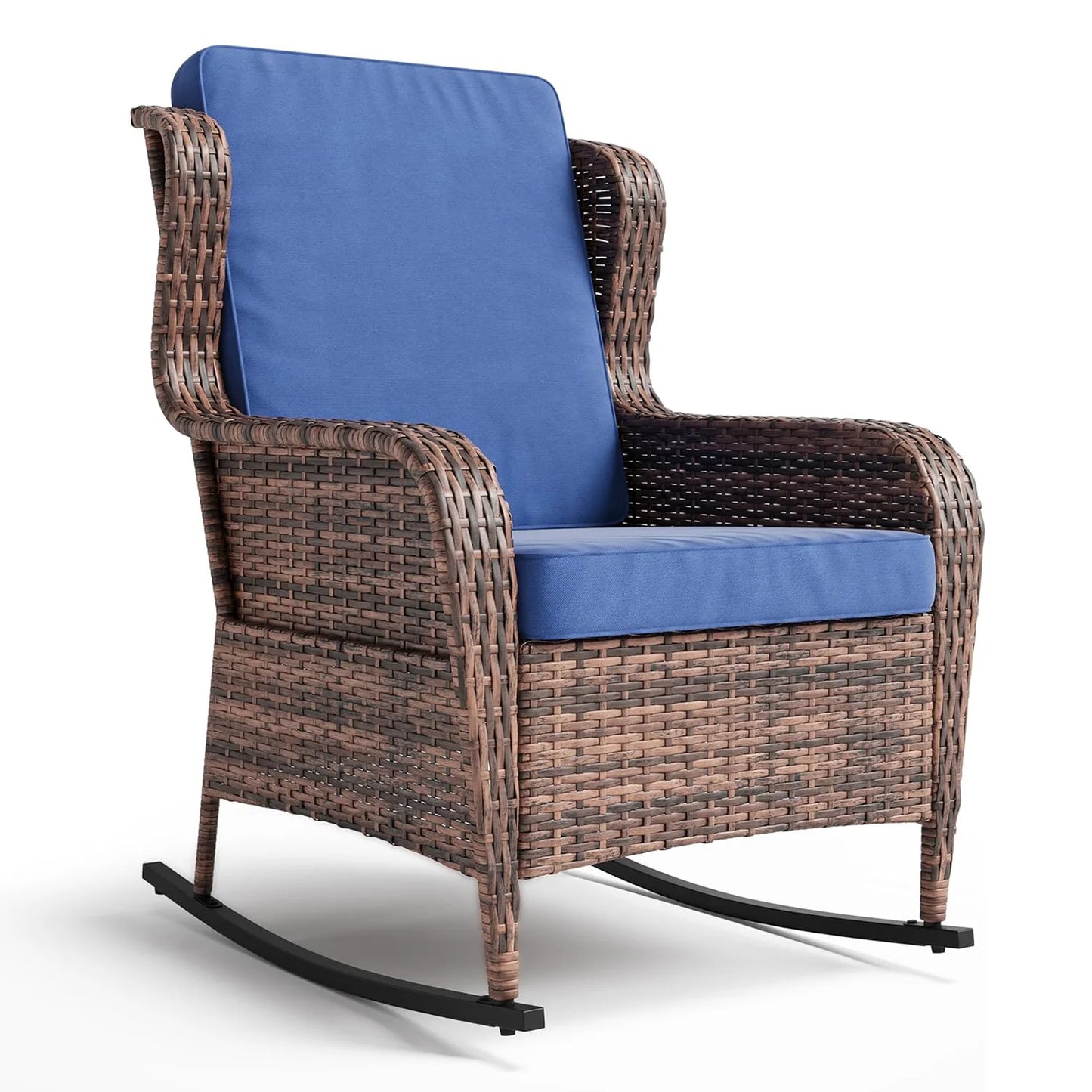 HiMISS Outdoor Wicker Rocking Chair All Weather Patio Rocker Cushions