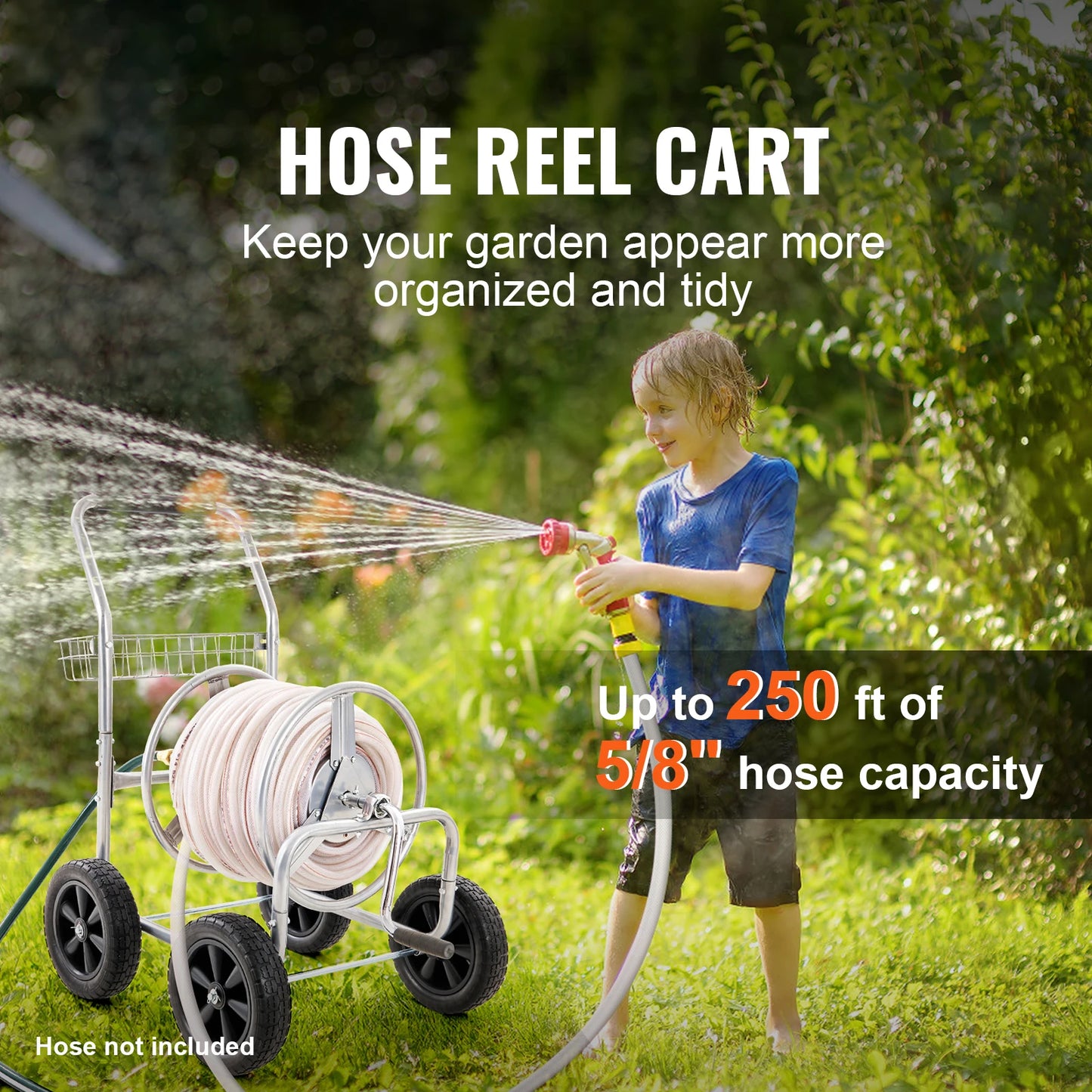 SucceBuy Garden Hose Reel Cart Heavy Duty With Basket
