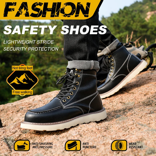Two Layer Cowhide Men's Anti-Smash Anti-Puncture High Top Work Shoes