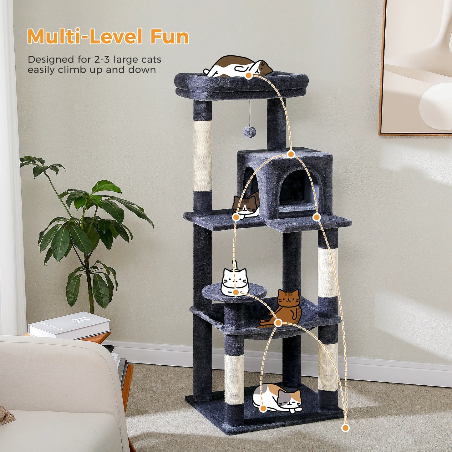 PawZ Road 5 Tier Indoor Cat Tree With Hammock