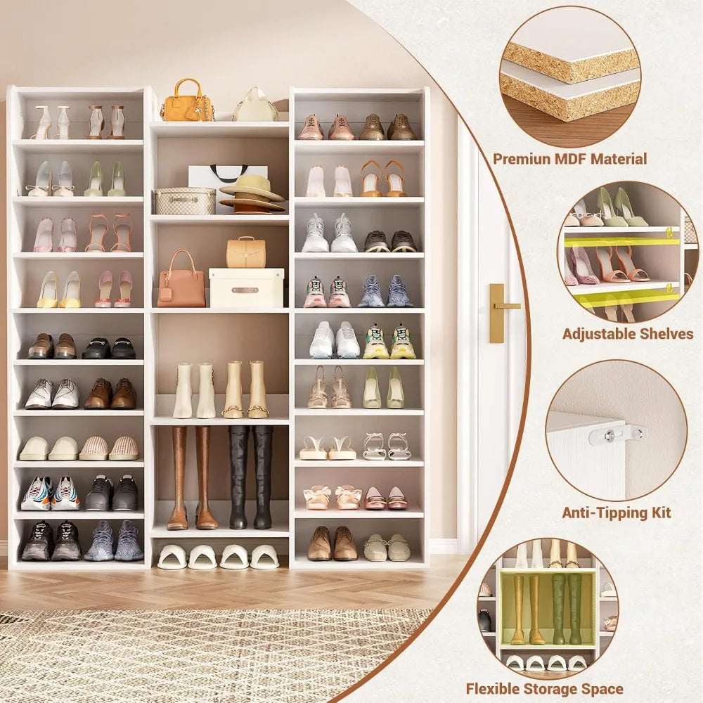 14-Tier Wood Shoe Cabinet Organizer Freestanding For Entryway