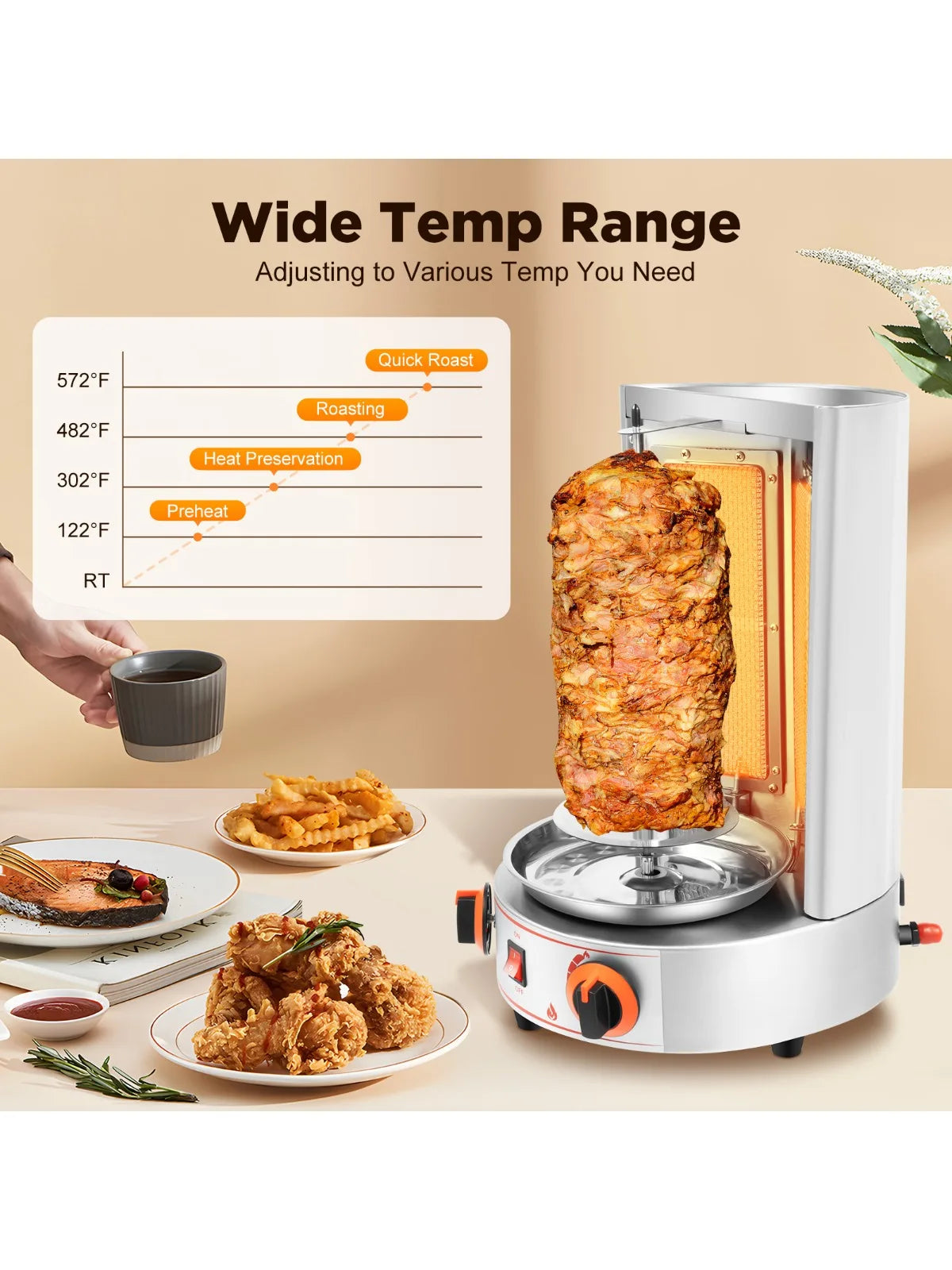 Electric Vertical Shawarma Rotating Gas Broiler Gyro Grill 2 Burners