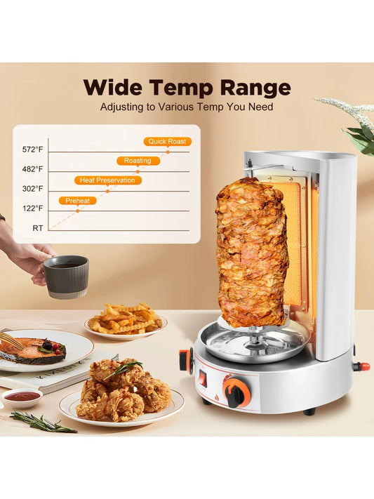 Electric Vertical Shawarma Rotating Gas Broiler Gyro Grill 2 Burners