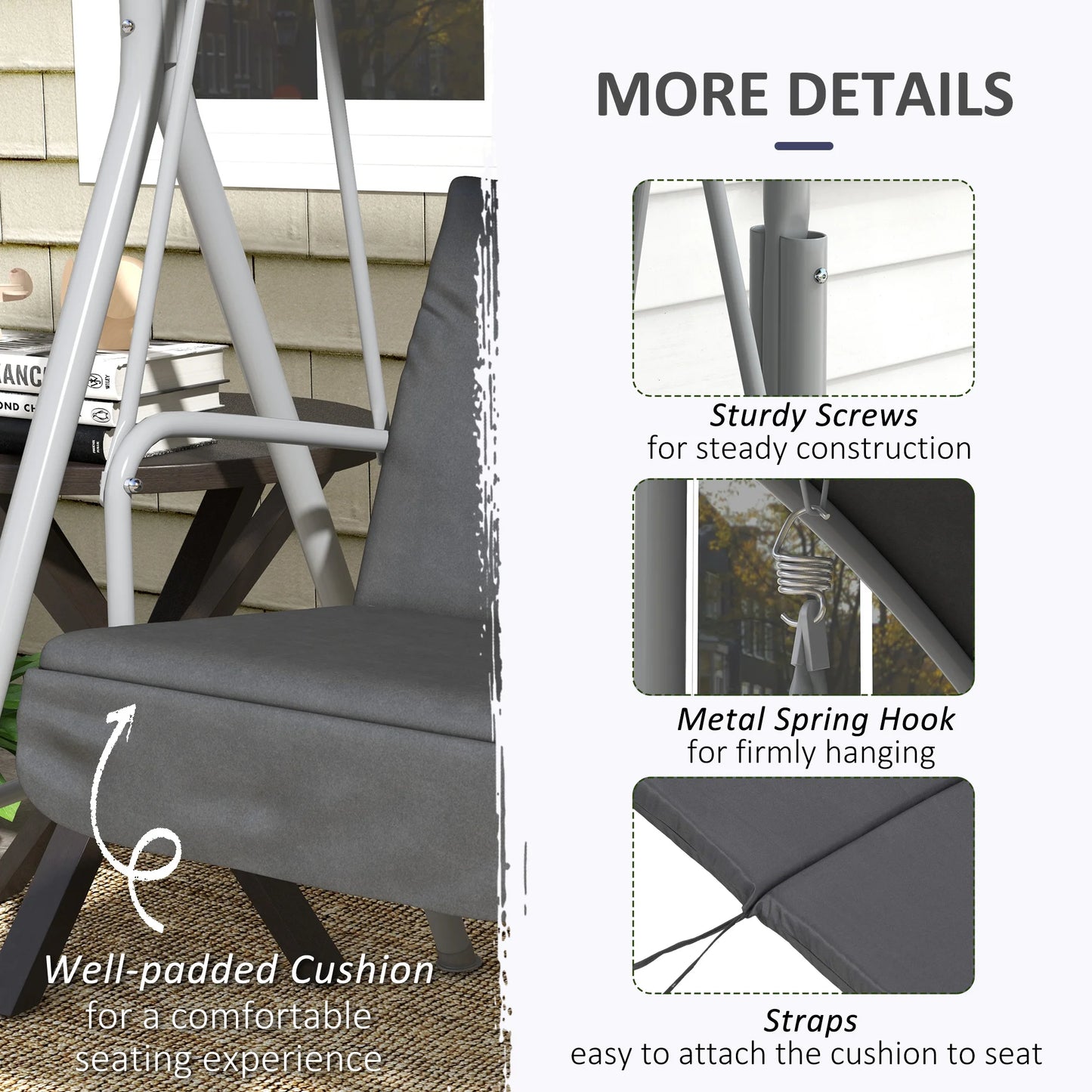 Outdoor Hanging Swing Chair Canopy For Patio Garden Two Person