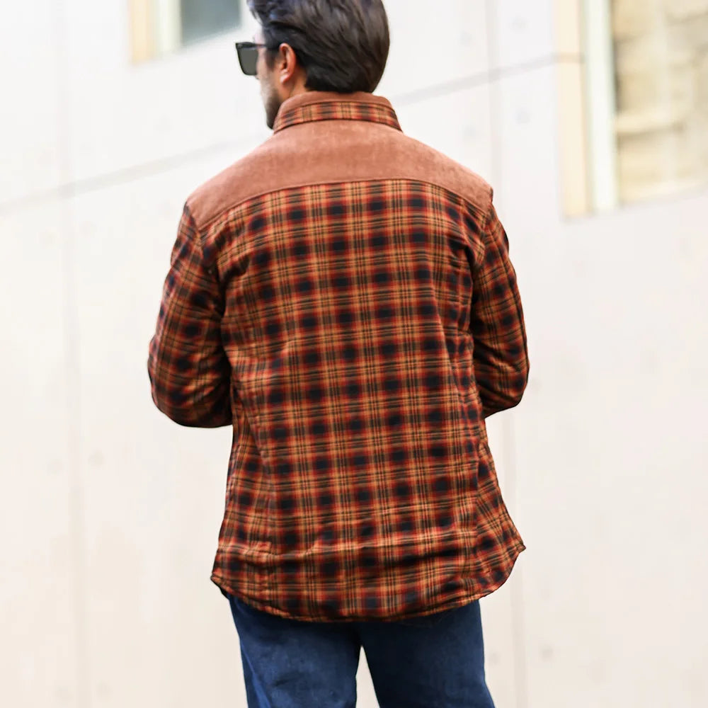 Winter Windproof Bomber Jacket for Men Plaid Sherpa Lined Flannel