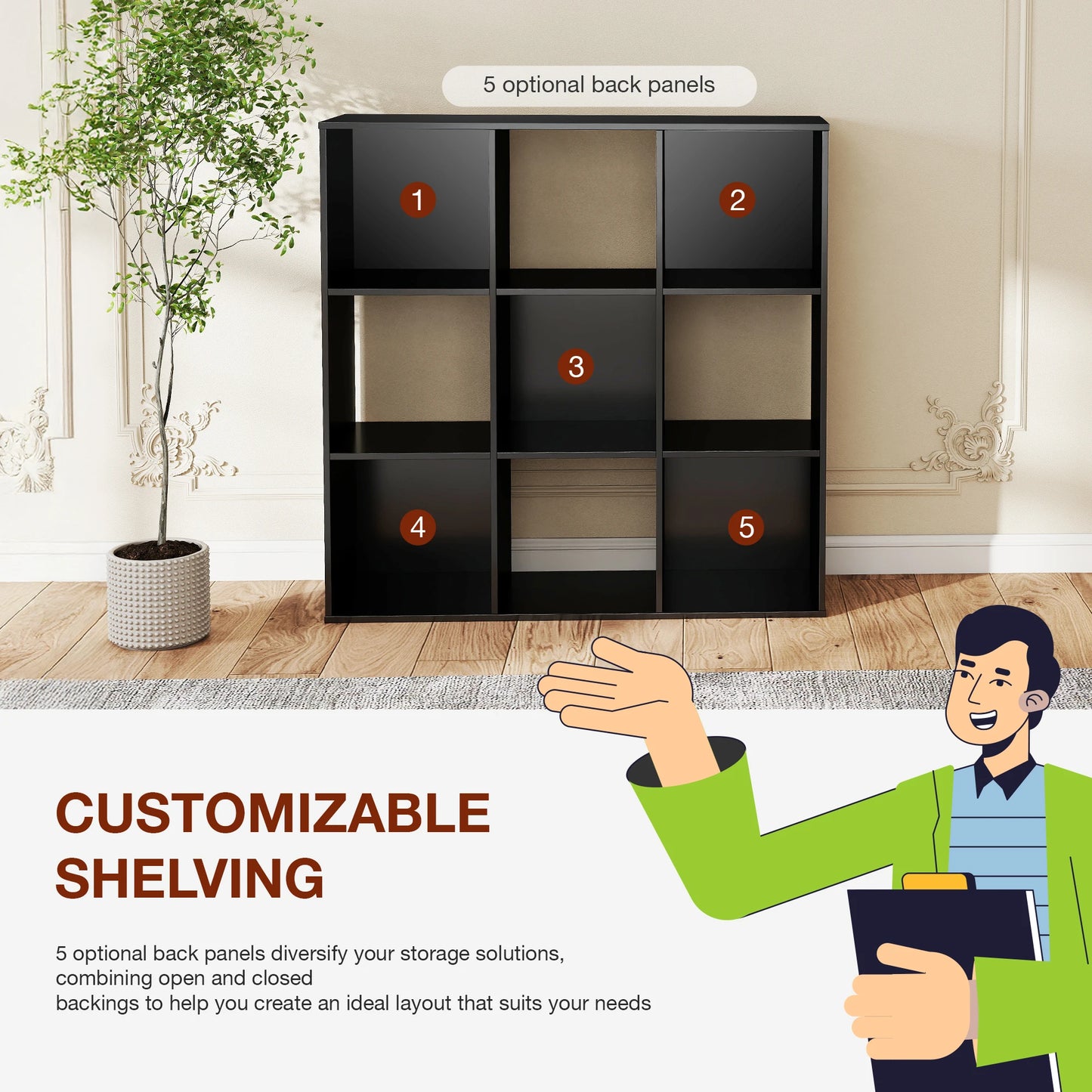 JHK 9 Cube Storage Organizer Wood Shelf Bookcase Living Room