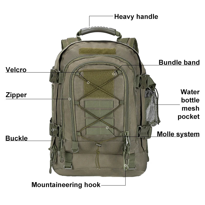 LQARMY Tactical Backpack Molle Expandable 3 Day Assault Pack Hiking