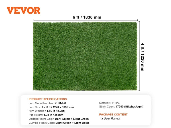 CooRug Realistic Outdoor Artificial Grass Turf For Garden And Lawn