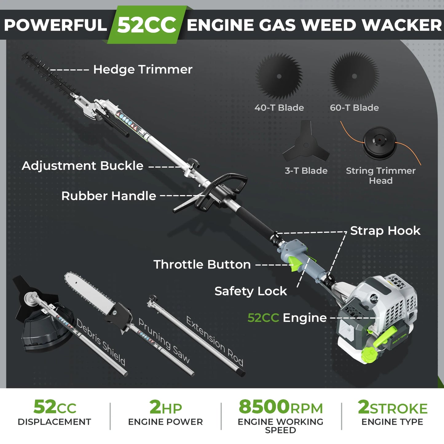Six In 1 Gas Powered WeedWacker And Lawn Toolkit Pro