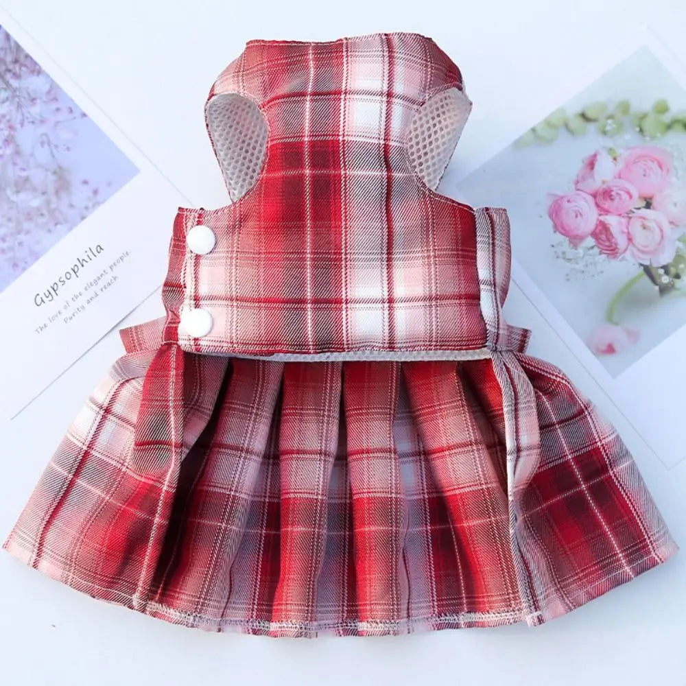 JK Style Pet Plaid Dacron Dress With Leash