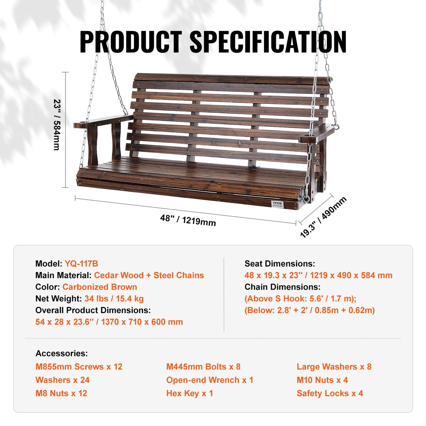 SucceBuy Wooden Porch Swing Outdoor Patio Garden Bench