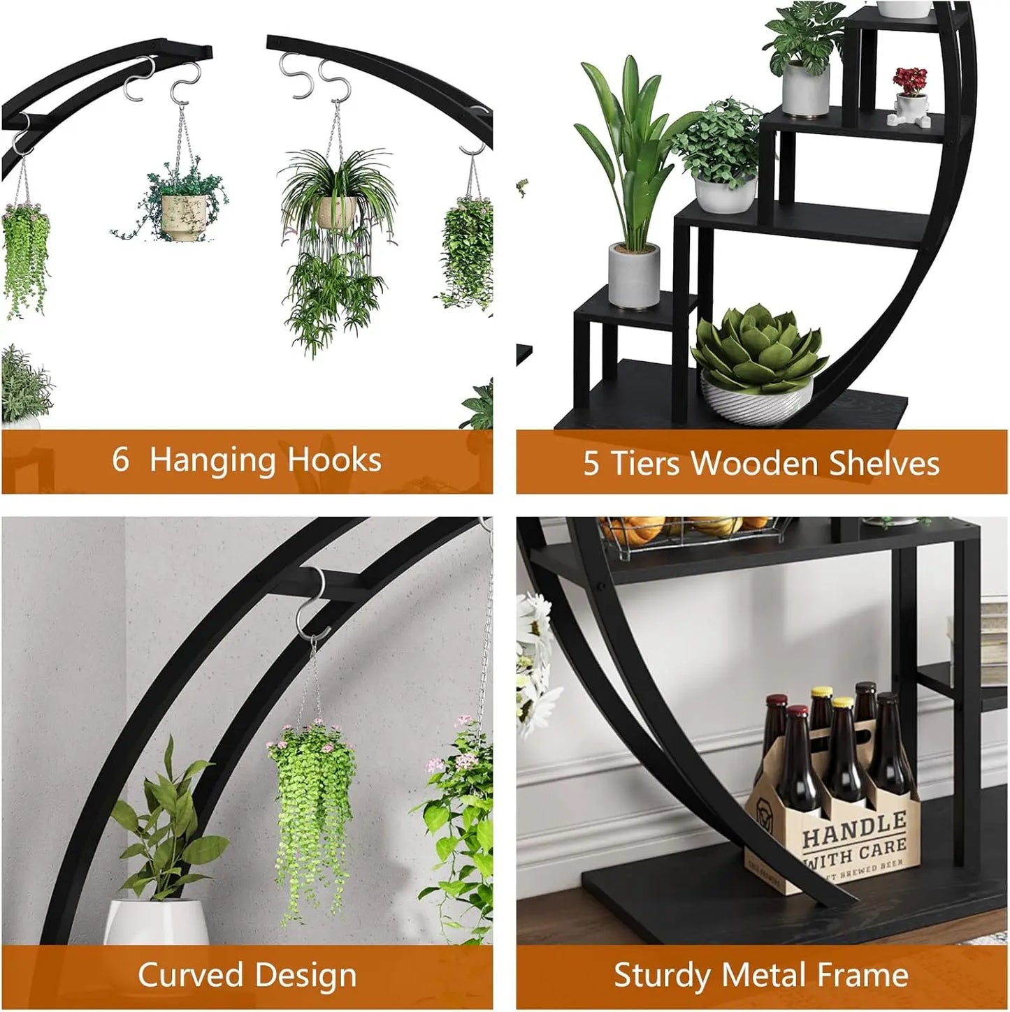TWISTER.CK 2 Pack 5Tier Metal Plant Stand Half Moon Shelf