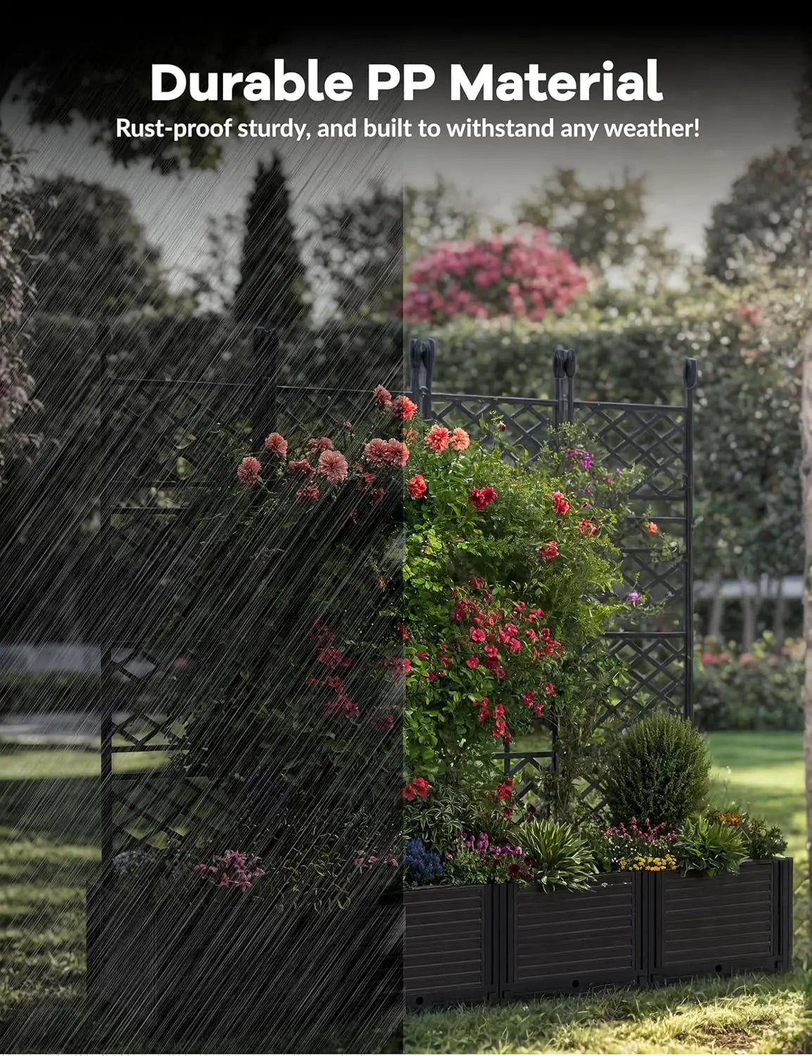 TWISTER.CK Plastic Planter Box With Trellis Tall Raised Bed