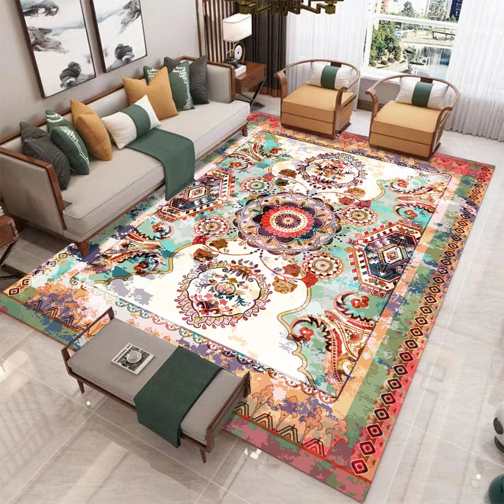 European Retro Geometric Large Rug For Living Room Non Slip Washable