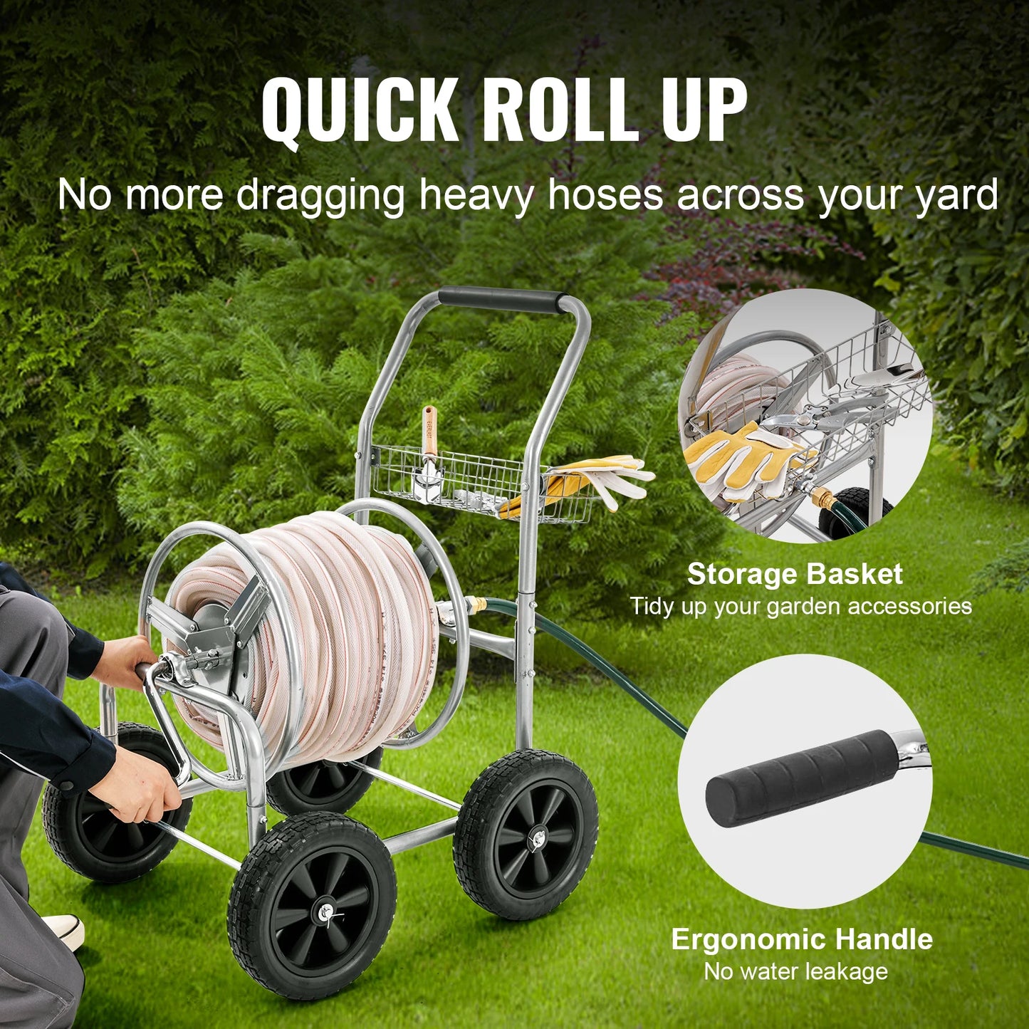 SucceBuy Garden Hose Reel Cart Heavy Duty With Basket