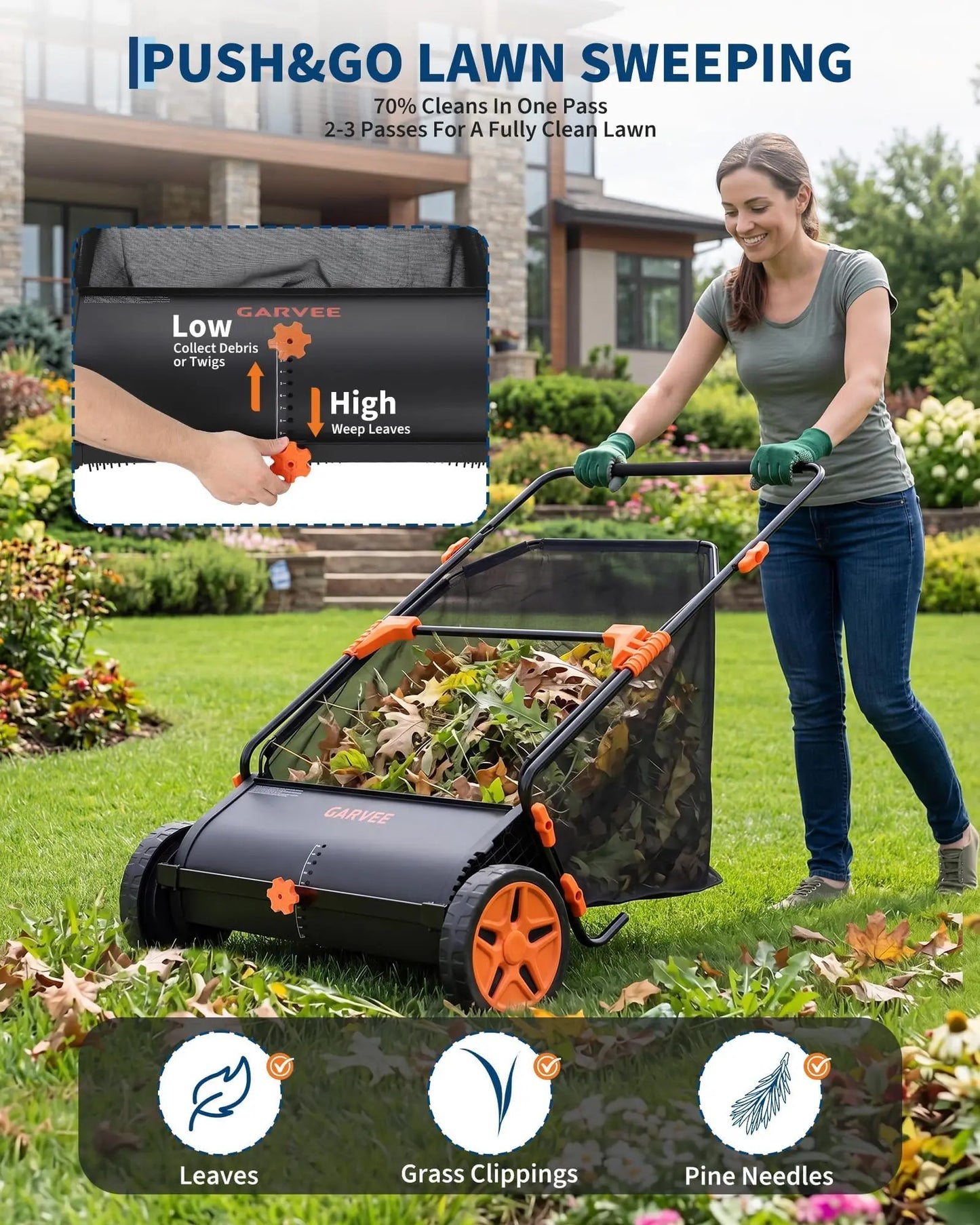 Studyset 30 Inch Heavy Duty Lawn Sweeper With Mesh Bag