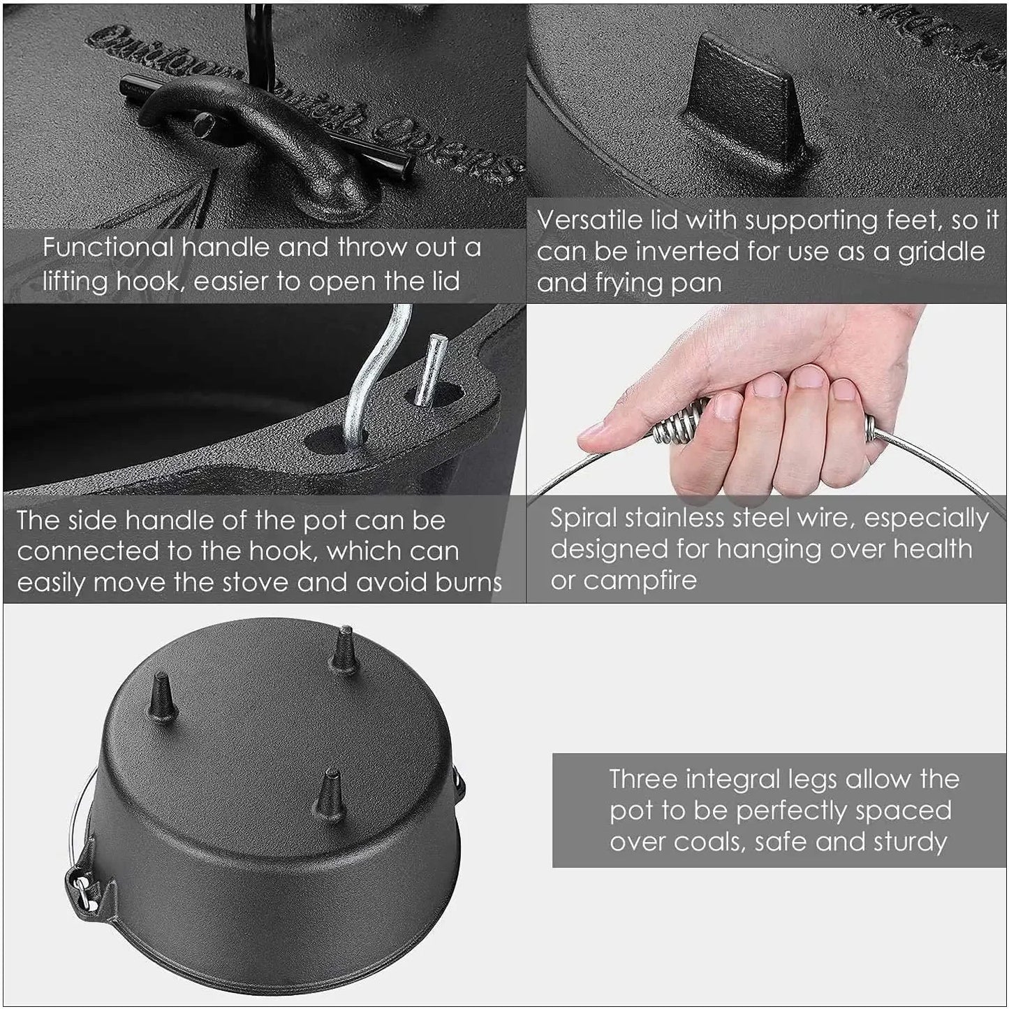 Cast Iron Dutch Oven For Outdoor Cooking And Camping