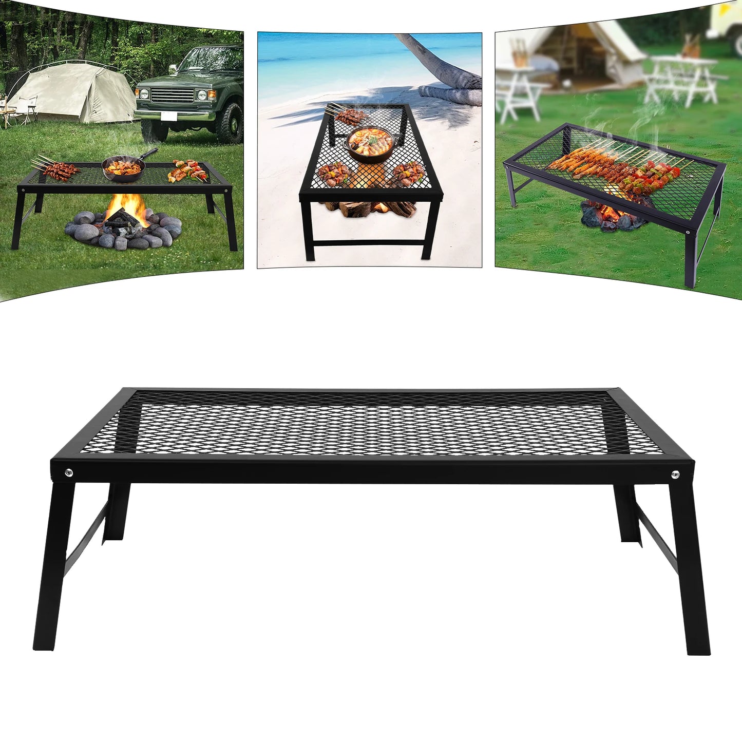 NONED Foldable Camping Grill Fire Pit Grate Portable Stand