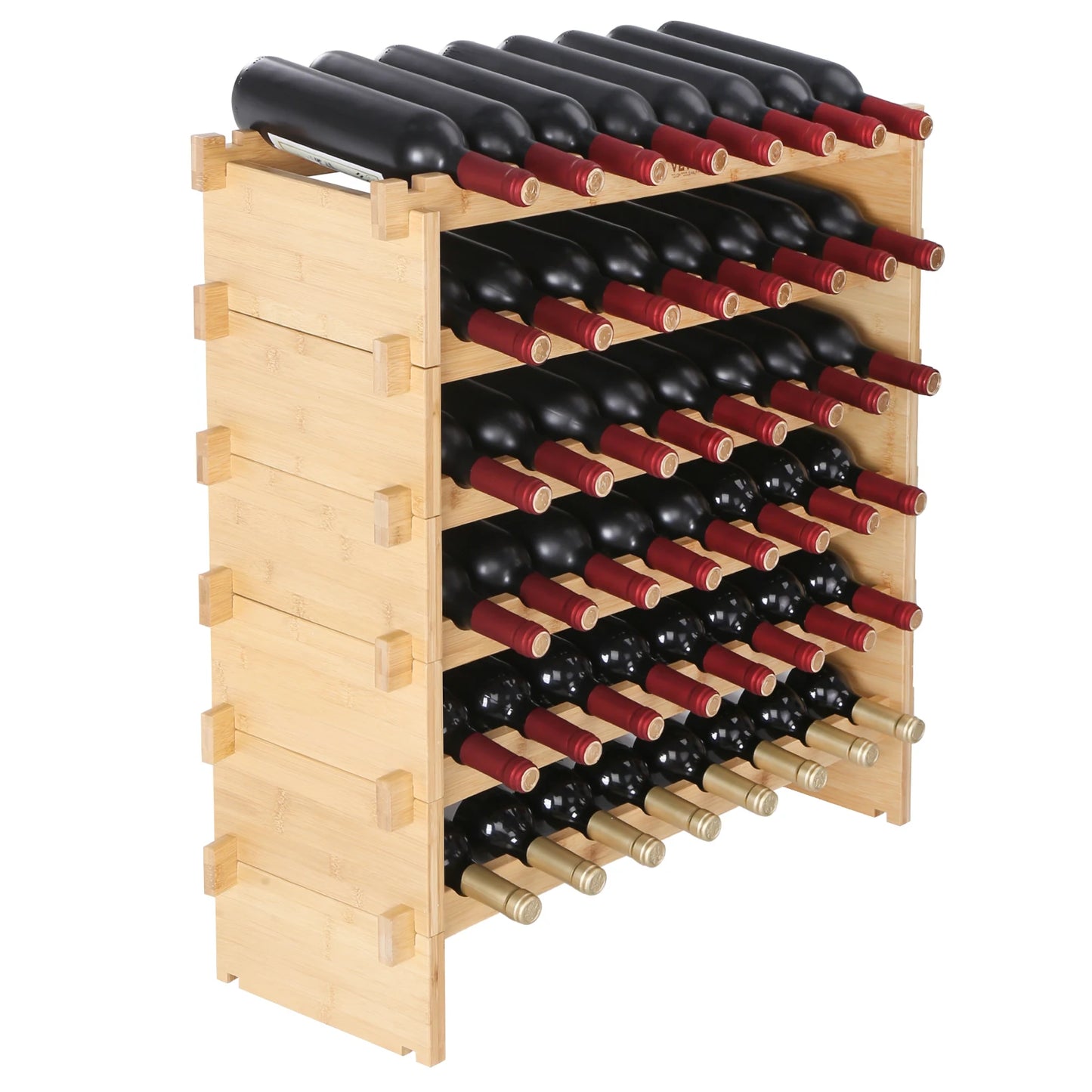 SucceBuy Bamboo Eight Tier Stackable Free Standing Wine Rack Display