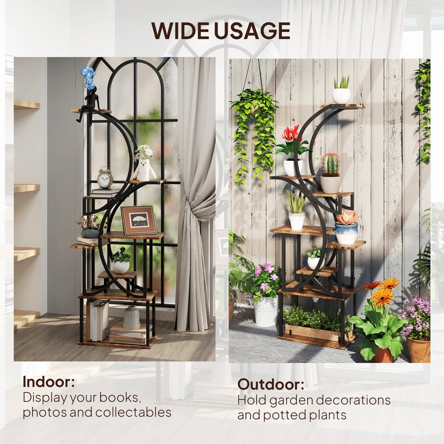 8 Tier Corner Plant Stand S Shaped Shelf Carbonized Finish