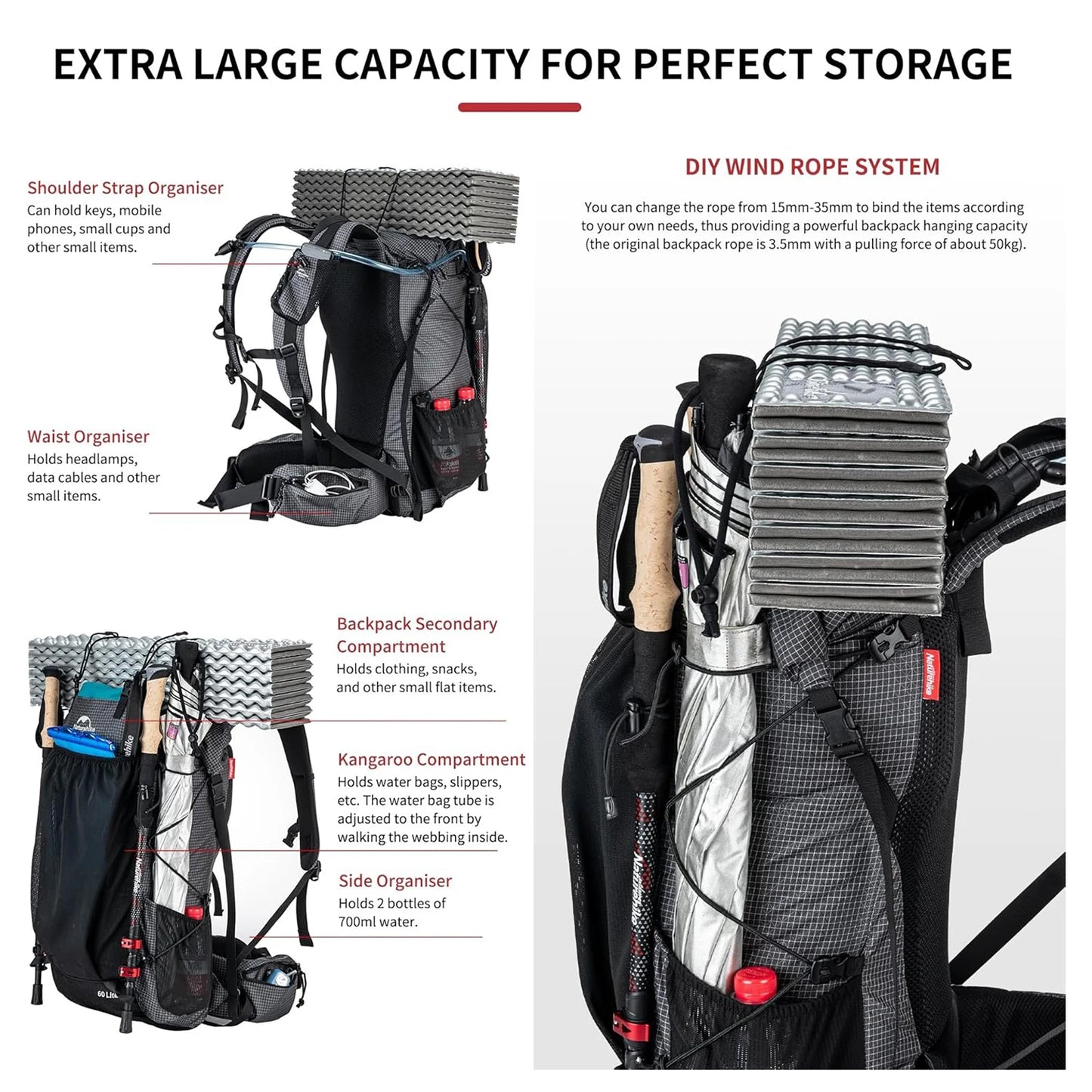 Naturehike Rock Outdoor Backpack All Seasons With Rain Cover