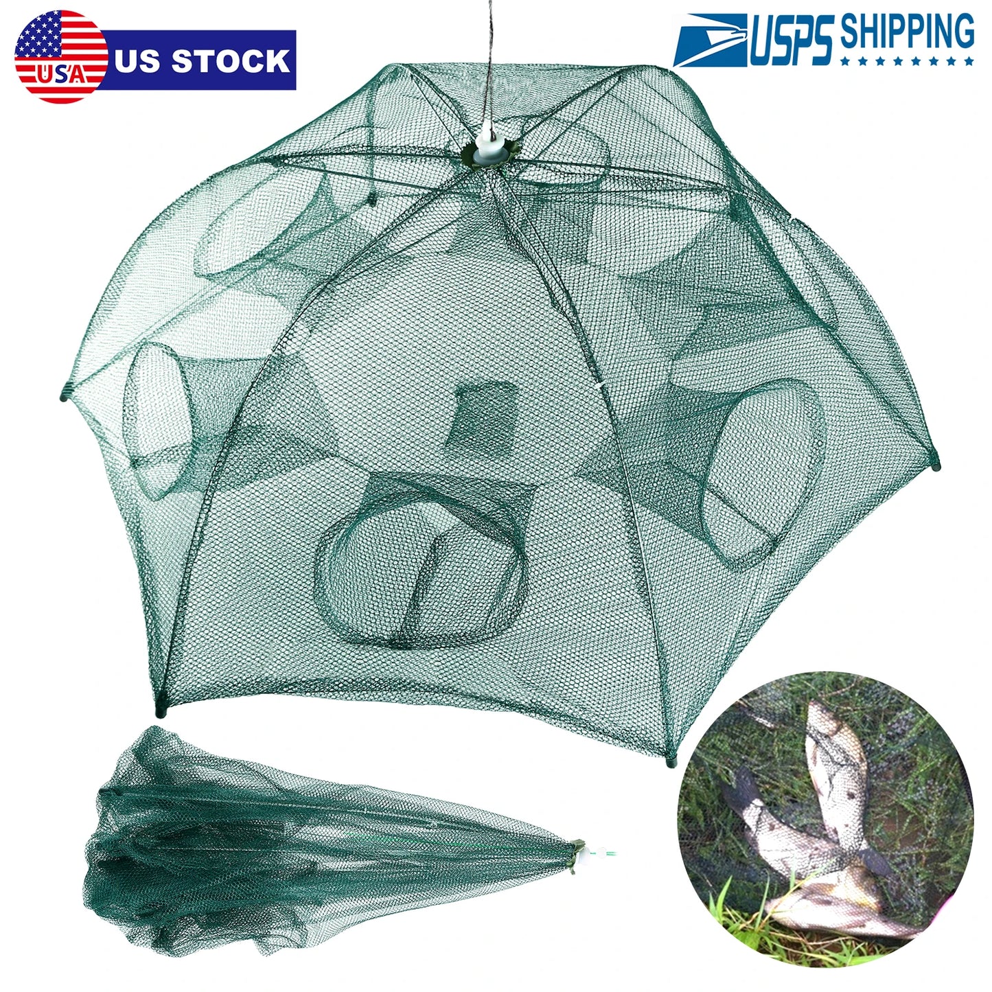 Foldable Hexagon Fishing Trap Net With Six Holes Portable Gear