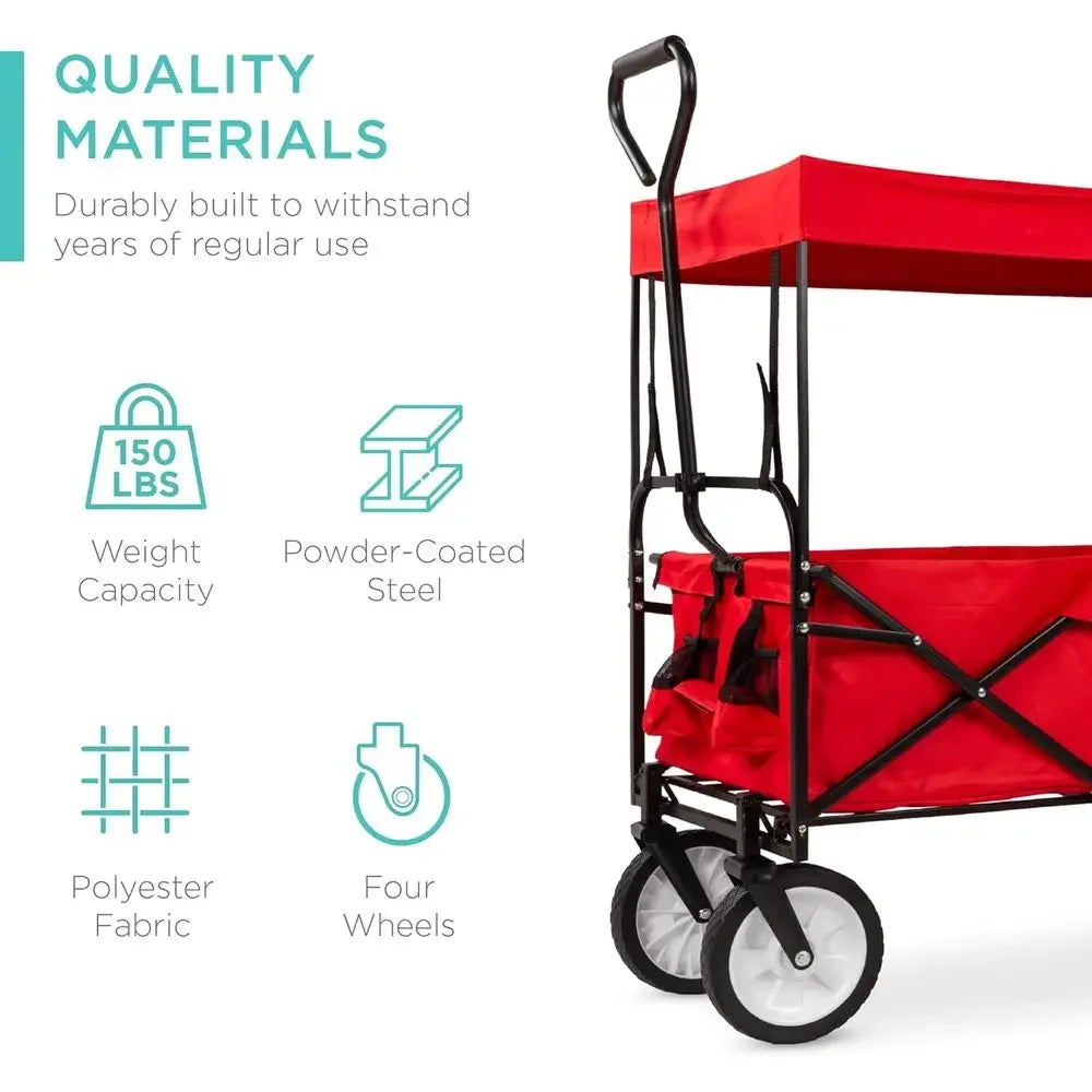Folding Utility Wagon With Detachable Baskets For Outdoor Use 150lb Capacity