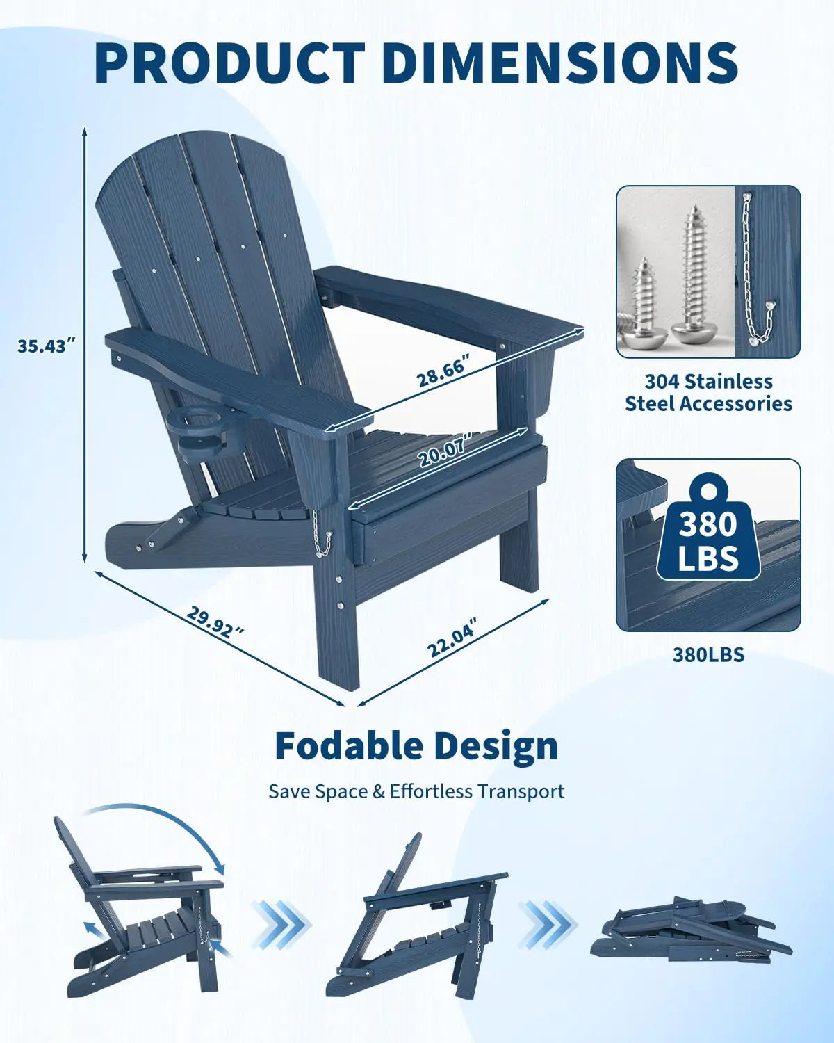 HiMISS All-Weather Folding Adirondack Chair With Cup Holder
