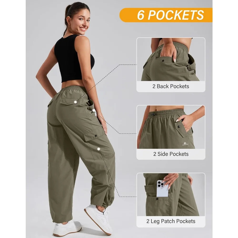 Pioneer Camp Womens Parachute Cargo Hiking Pants Quick Dry Baggy