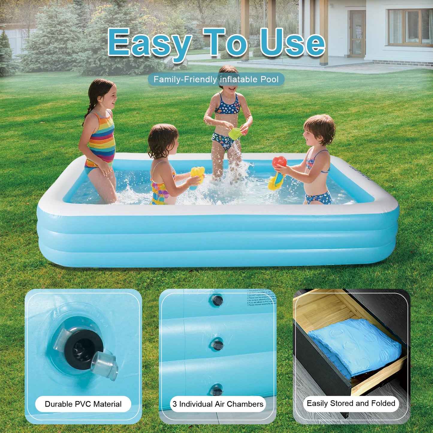 CADALENE Inflatable Family Pool for Kids and Adults
