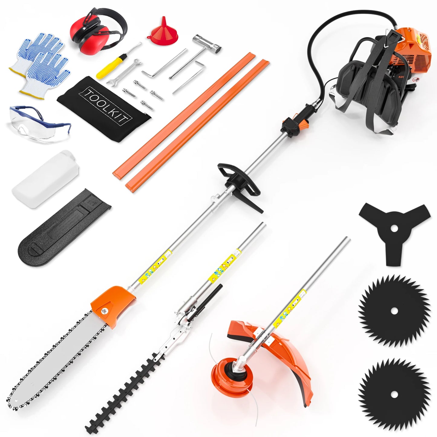 Gas Powered 6 In 1 Hedge Trimmer With Attachments Kit