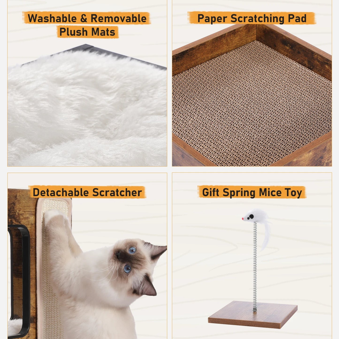 PAWZ Road Wooden Cat Condo House with Soft Mats And Scratcher