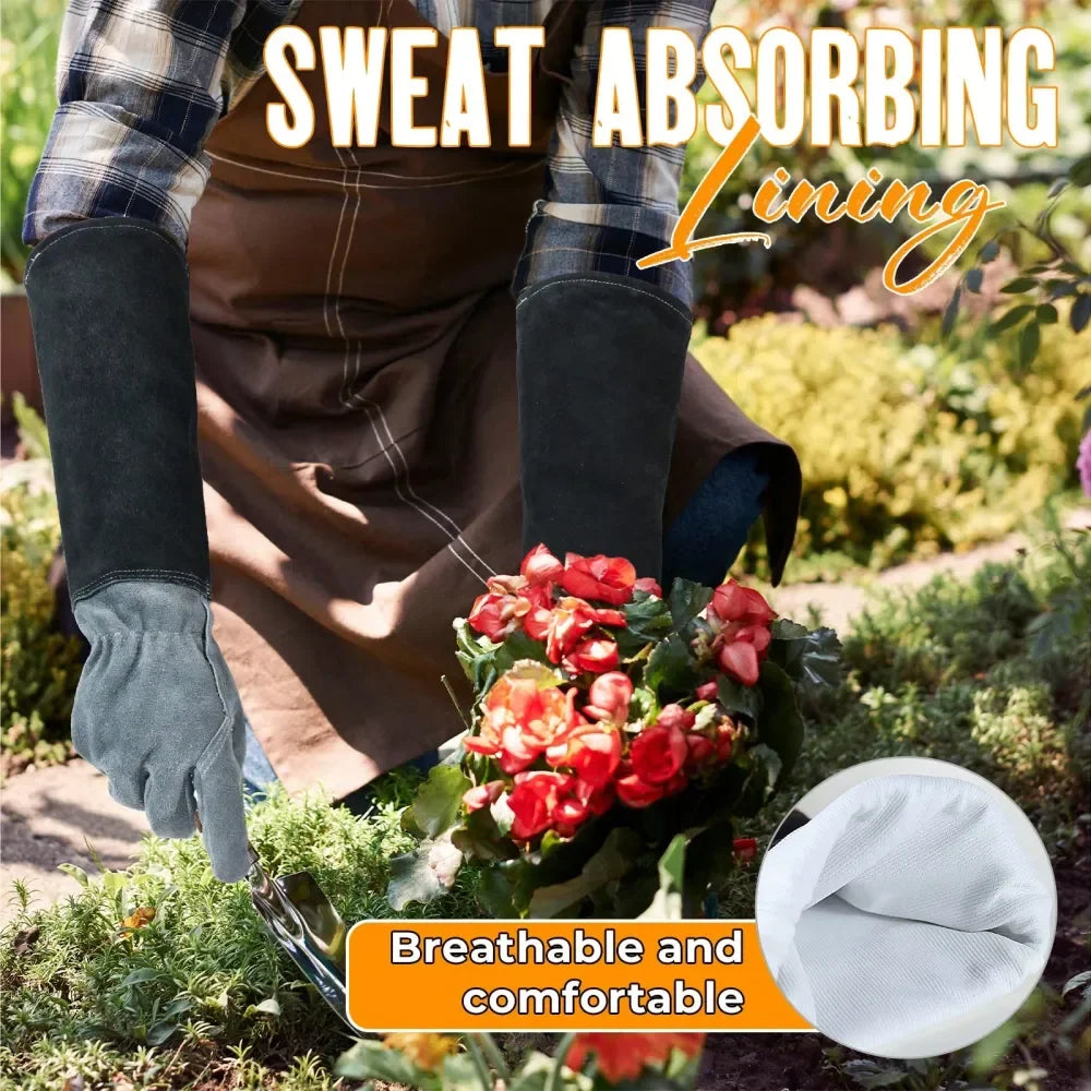 Cowhide Leather Gardening Gloves For Men And Women, Pruning Gauntlet