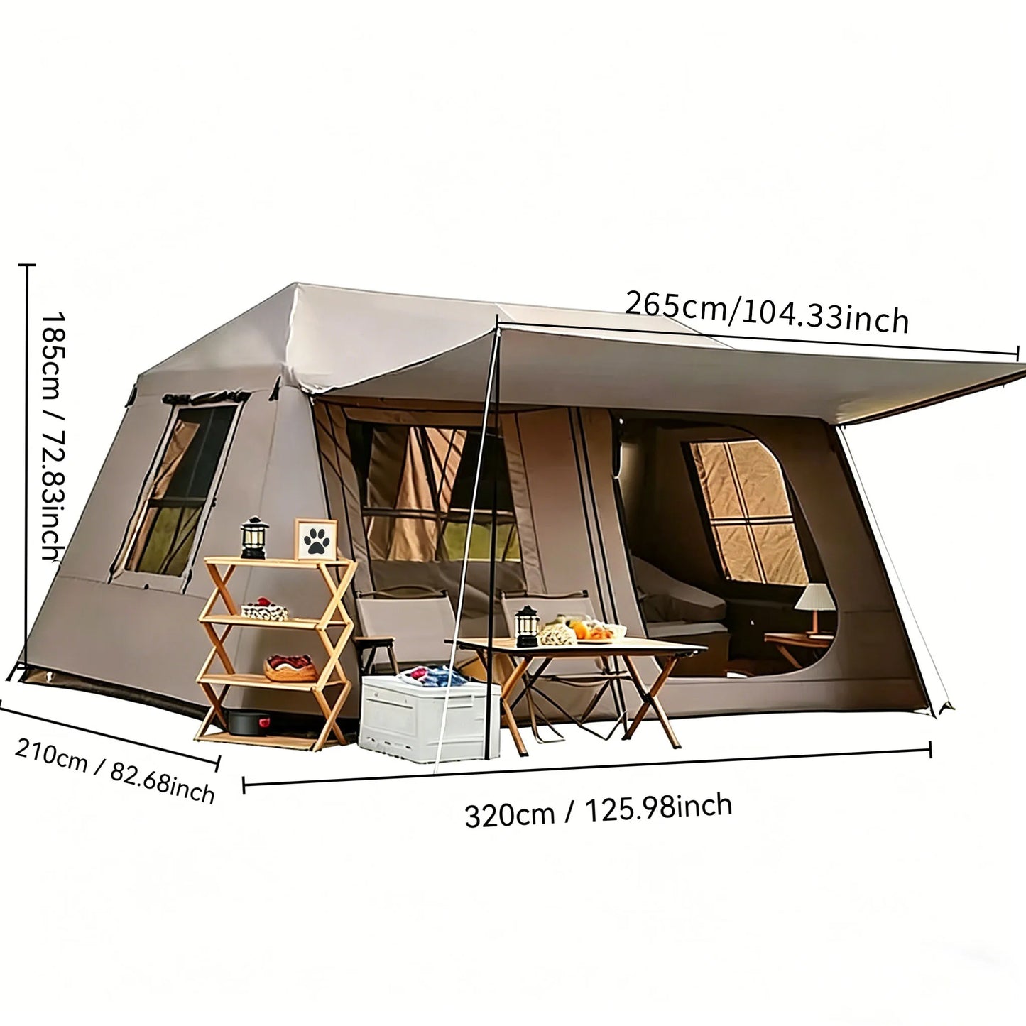 YC-15 Family Quick Setup Camping Tent with Front Awning