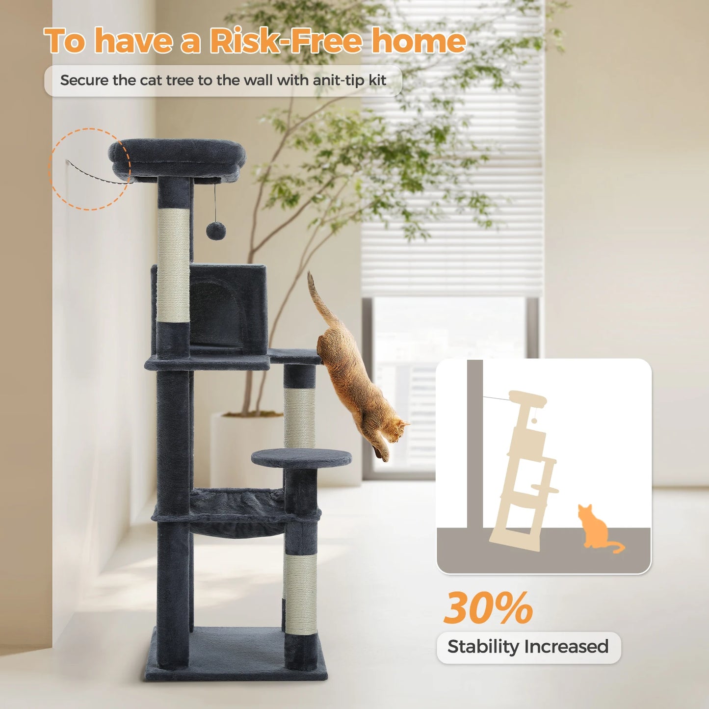 PawZ Road 5 Tier Indoor Cat Tree With Hammock