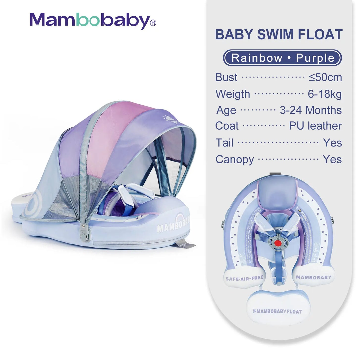 Mambobaby Non-Inflatable Safe Solid Core Baby Swimming Buoy Canopy